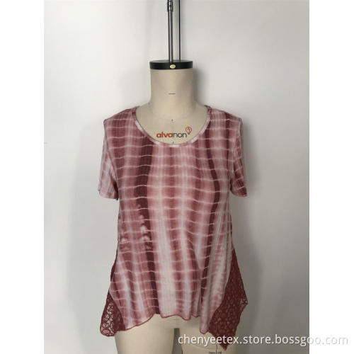 Lace stitching with gradient short sleeve
